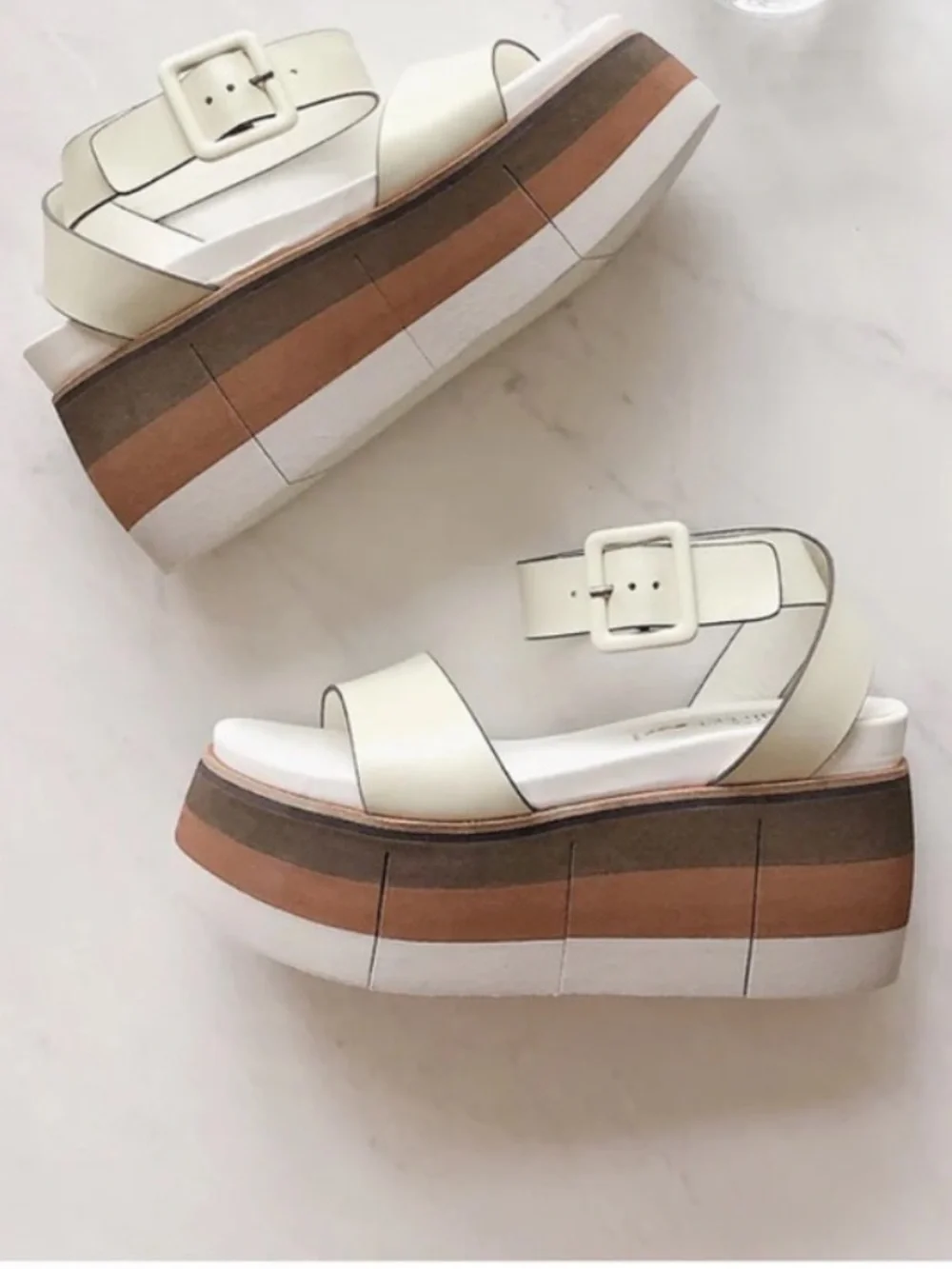 Naked Feet Ice White Multi-Striped Platform Wedge Sandal